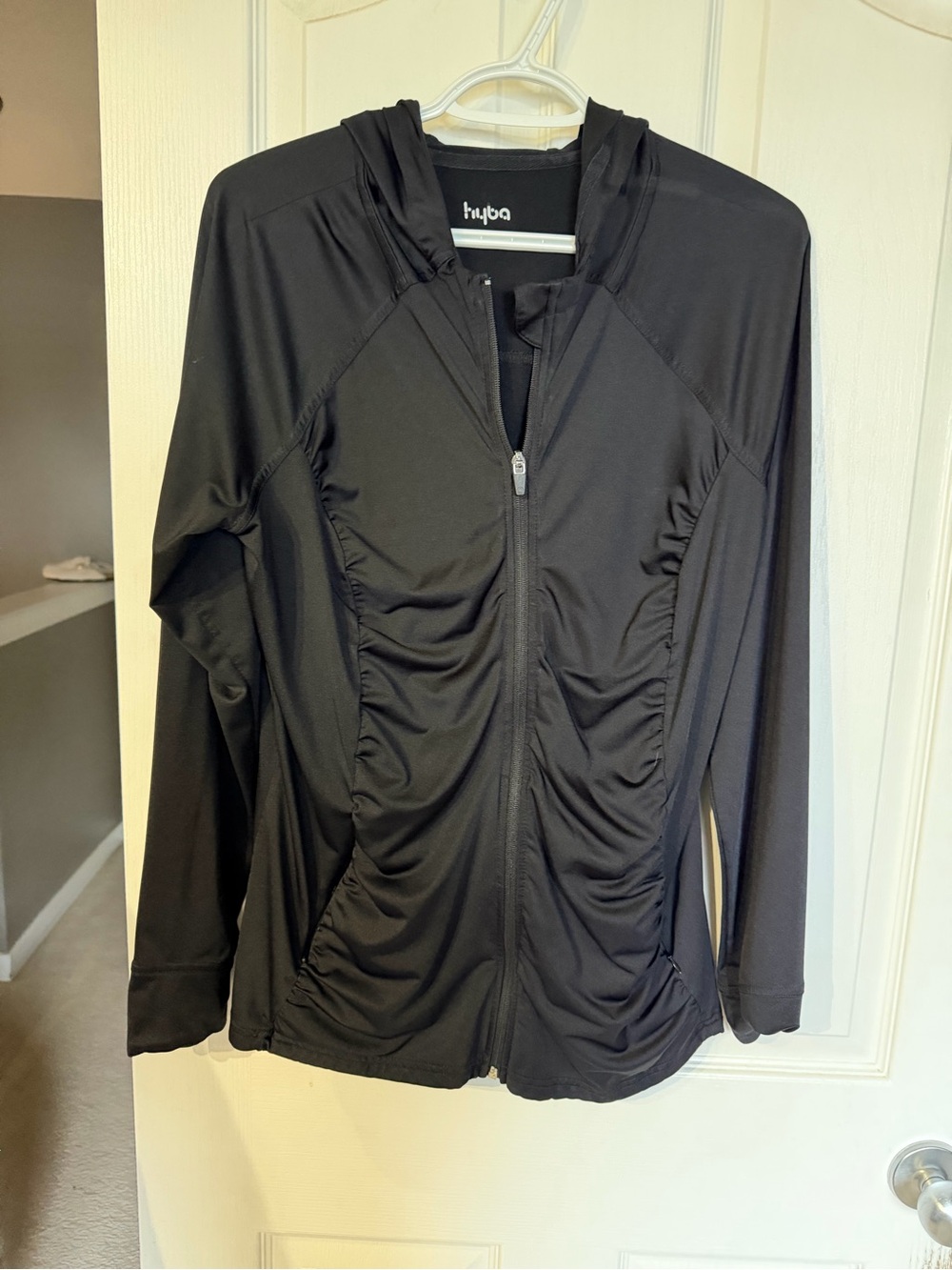 Hyba Black Zip-Up Ruched Active Hoodie for Women